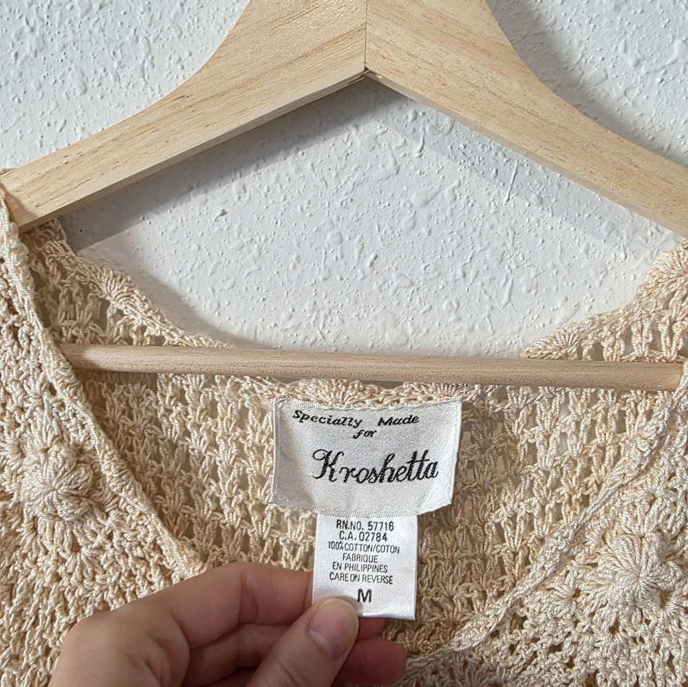 Vintage Cream Floral Crochet Button Up Vest M - Picture 6 of 6